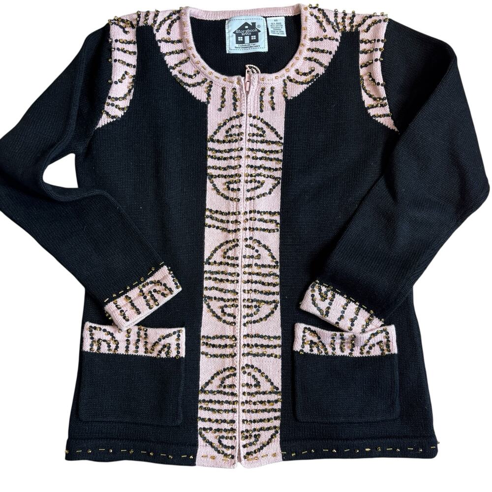 Storybook Knits Vintage Beaded Art Cardigan Jacket XS Cottagecore Boho Artwear - Picture 3 of 15